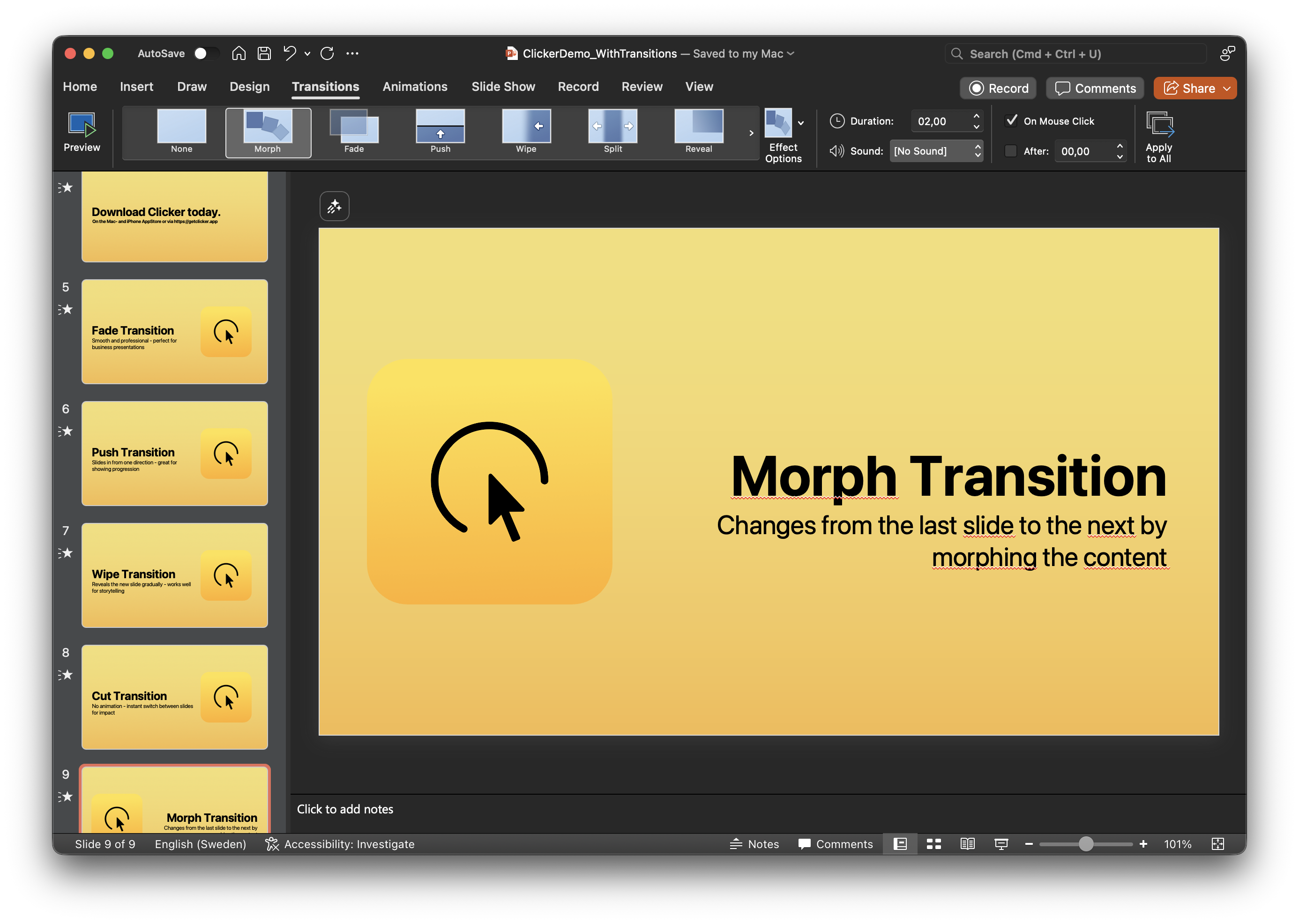 Image showing PowerPoint Morph Transition selection